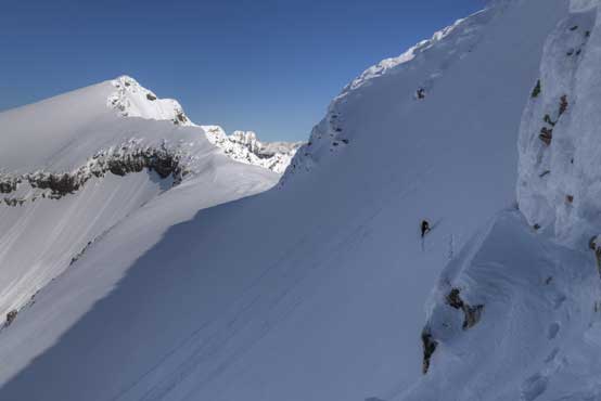 Here's me leading the crux slope traverse. Photo by Ben