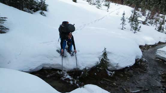 The creek was very open at places making some interesting snowshoeing
