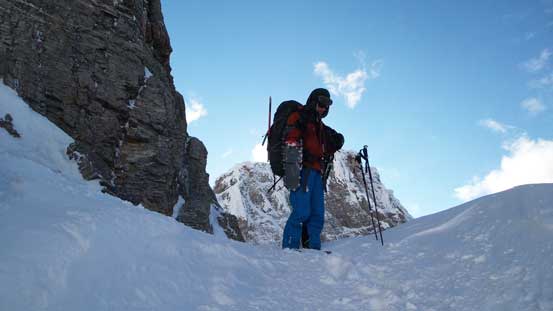 Ben on Epaulette/White Pyramid col, ready to drop down the unknown side