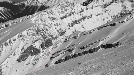 And, here's our short-cut col. Red dots show the route