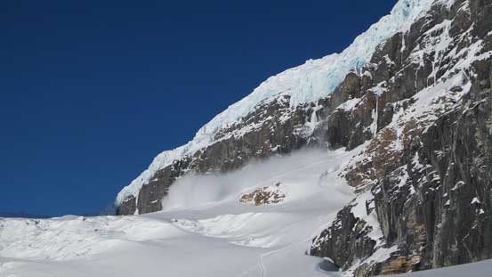 Witnessing serac fall on Snow Dome. Yes, we're still going underneath it...