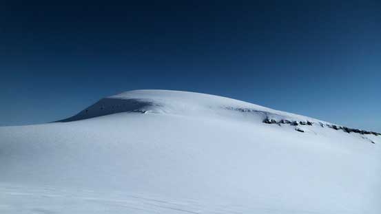 The foreshortened slog up Stutfield Peak. There's one steep slope to traverse/ascend