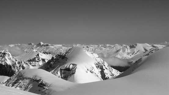 Mt. Cromwell looks significantly lower from near the summit of Stutfield Peak
