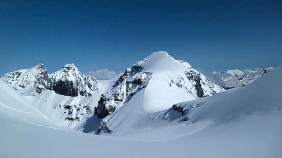 Still a long way to descent. We decided to traverse a steep slope down skier's right
