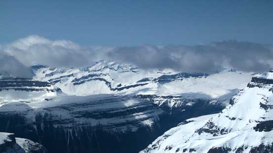 Peaks on Chaba Icefield were hidden in clouds