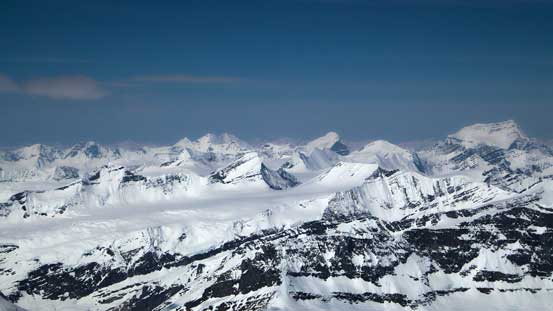 Mt. Shakleton, Tusk Peak and Mt. Clemenceau dominating the skyline