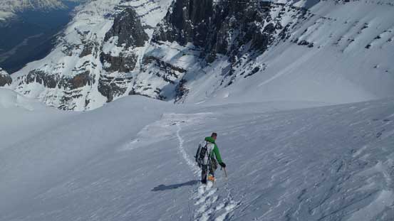 Vern descending the icy and steep bit just above where we ditched skis
