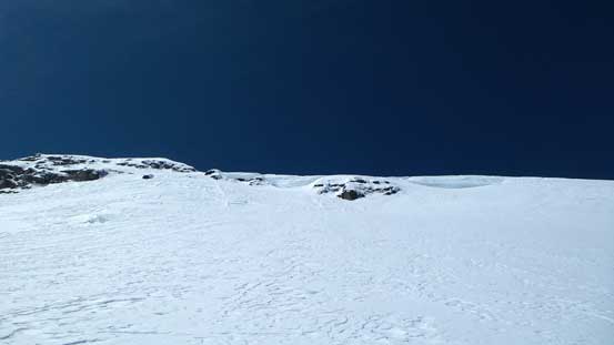 Looking up the snow face on West Twin. Note the cornices...