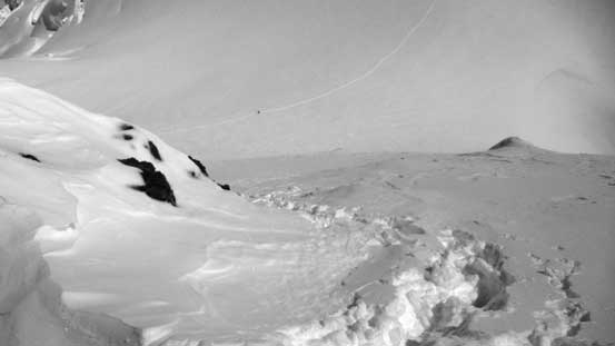 Looking down at our tracks