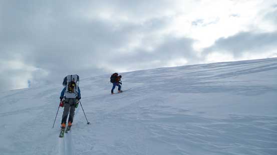 Re-ascending to the shoulder of Snow Dome. It was getting cloudier