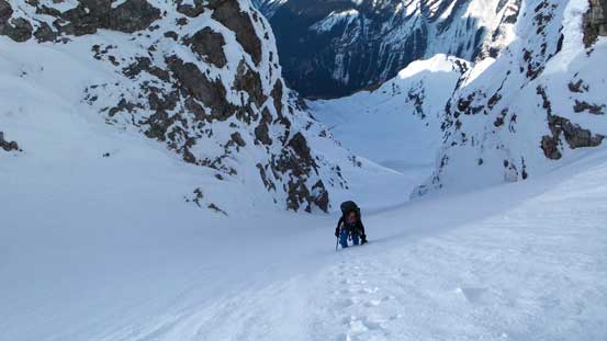 Ben ascending through the funnel onto the upper face