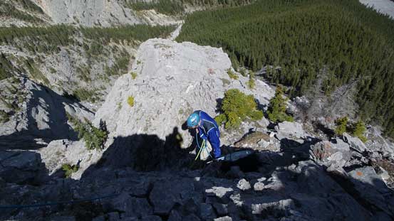 Ken belaying Ben up Pitch 5