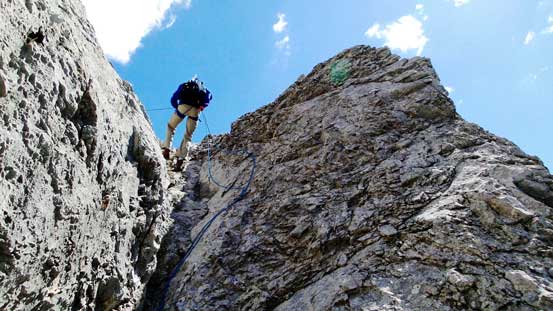 Ken down the first rappel