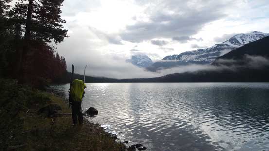Partway across Glacier Lake, looking back