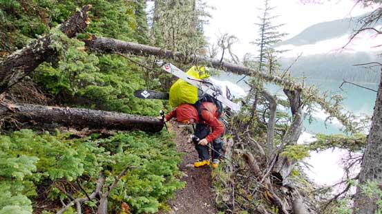 Doing this with skis on your pack is painful...