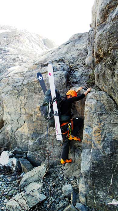 Pulling up the first bouldary step.