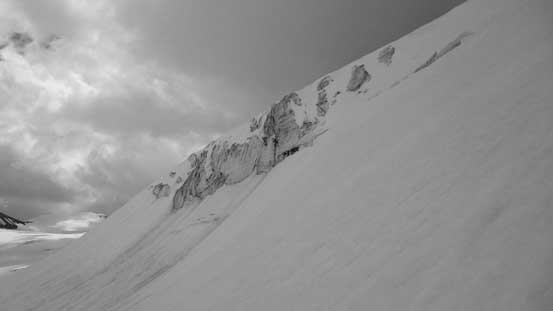 Here I kicked step up this steeper roll while Ben taking another route further climber's right