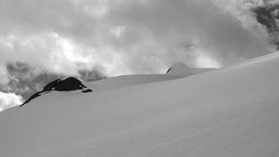 Looking ahead towards the distant summit pyramid