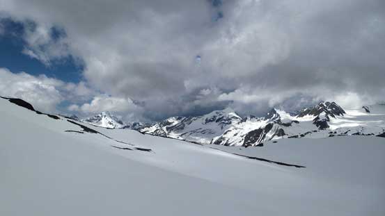 Weather was lifting so we could see peaks in the BC Rockies
