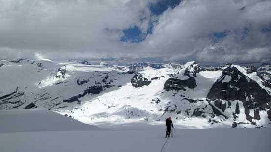 Ben following up the gentle but foreshortened slope