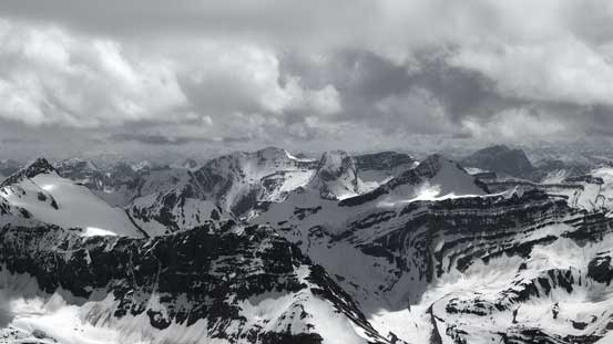 Mt. Alan Campbell and some remote peaks on the west side of Freshfield Icefield