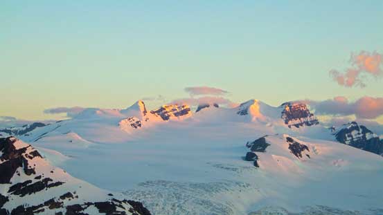 Alpenglow on the Lyells.