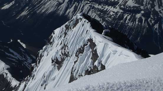 Impressive snow formation on Forbes' SW Ridge - the route of the first ascent party took...