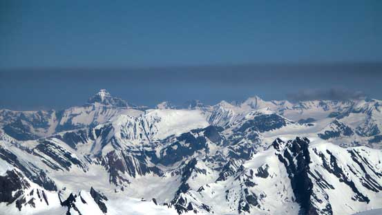 Tsar Mountain in the distance, looming above Pawn Peak in the Chess Group