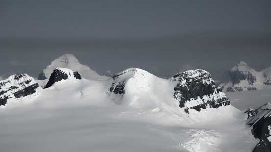 Mt. Columbia looming above Lyell III, Lyell II and Lyell I
