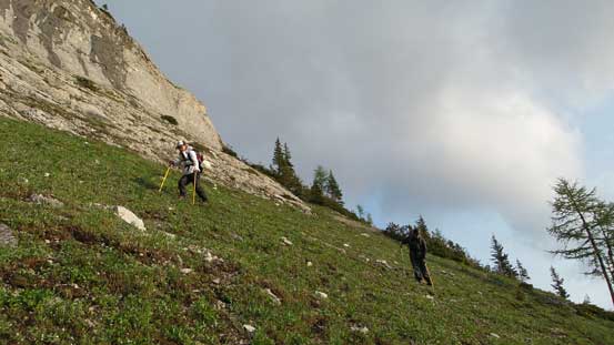 Traversing steep grass