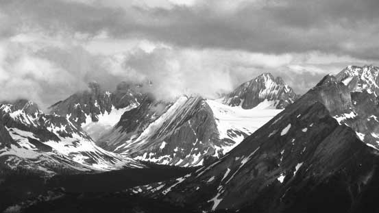 Looking deeply towards peaks by Haig Glacier in the British Military Group