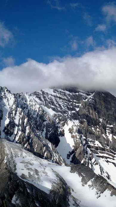 The summit of Mt. Foch was hidden in clouds