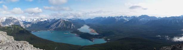 Panorama of Kananaskis Lakes and Kananaskis Valley. Click to view large size.