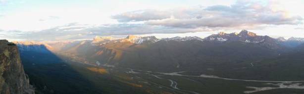 Panorama of Bow Valley at sunset time. Click to view large size.