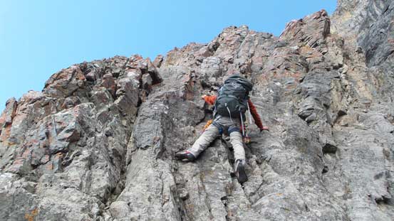 Ascending the typical terrain on the "left hand variation". 