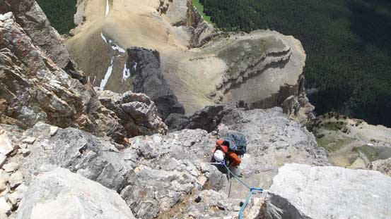 Ben climbing the final pitch