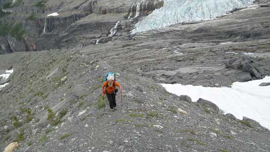 Vern ascending the crest of that moraine