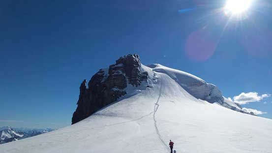 Looking back at our tracks from Lyell 2/3 col