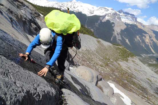 Me climbing the most exposed part. Note the wetness...