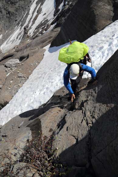 Me negotiating the first tricky section. Rigid boots only made it harder.