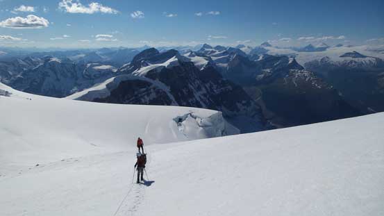 Ben and Vern snowshoeing up Lyell II