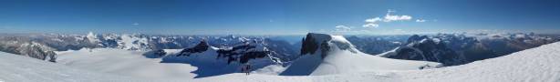 Partial summit panorama from Lyell II. Click to view large size.