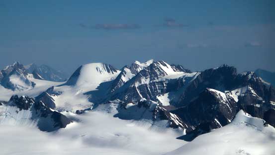 Peaks on Freshfield Icefield including Barnard, Freshfield and Dent