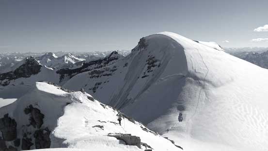 Looking back at our tracks descending from Lyell II