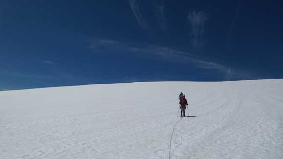 Descending from the broad shoulder of Lyell V