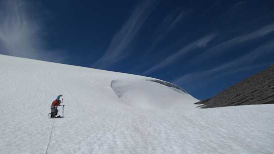 Dropping hundreds of meters down the glacier...