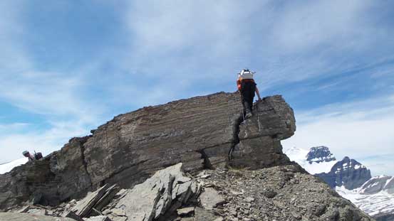 Vern down-climbing an optional step