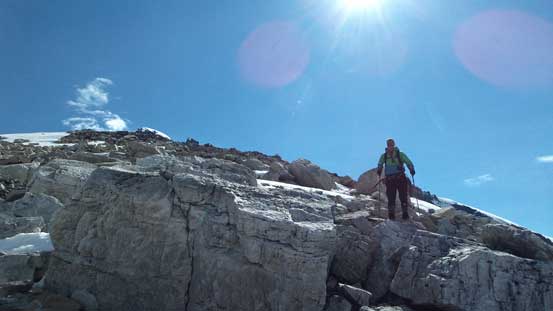 Scrambling down rock