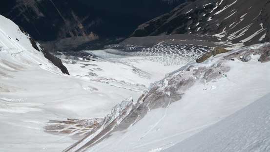 The heavily crevassed Alexandra Glacier