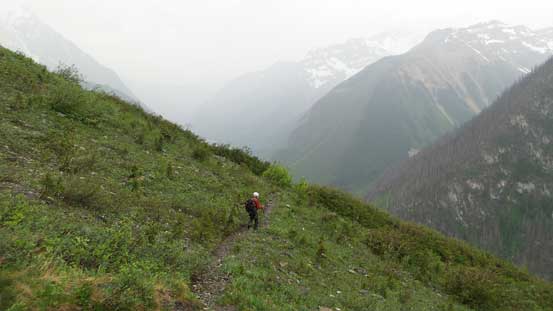 Descending the trail in rain